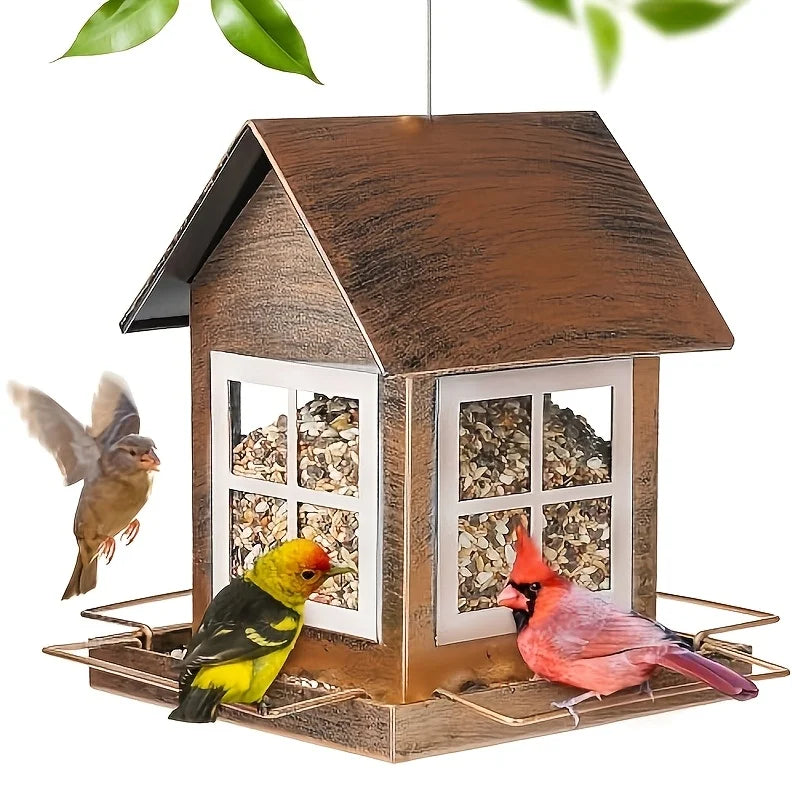 Copper Outdoor Bird Feeder Large Capacity Hanging Rustic Metal Feeder