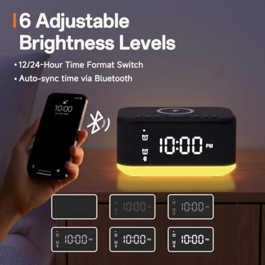 Wireless Charging Alarm Clock With Bluetooth Speaker And Night Light