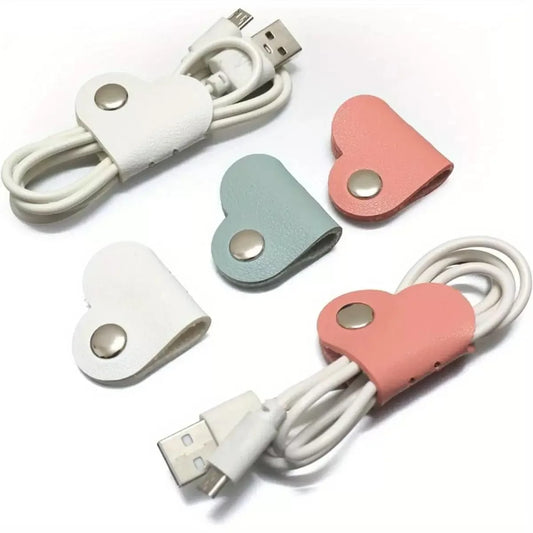 PU Leather Cable Organizer Heart Shaped Clip For Cables