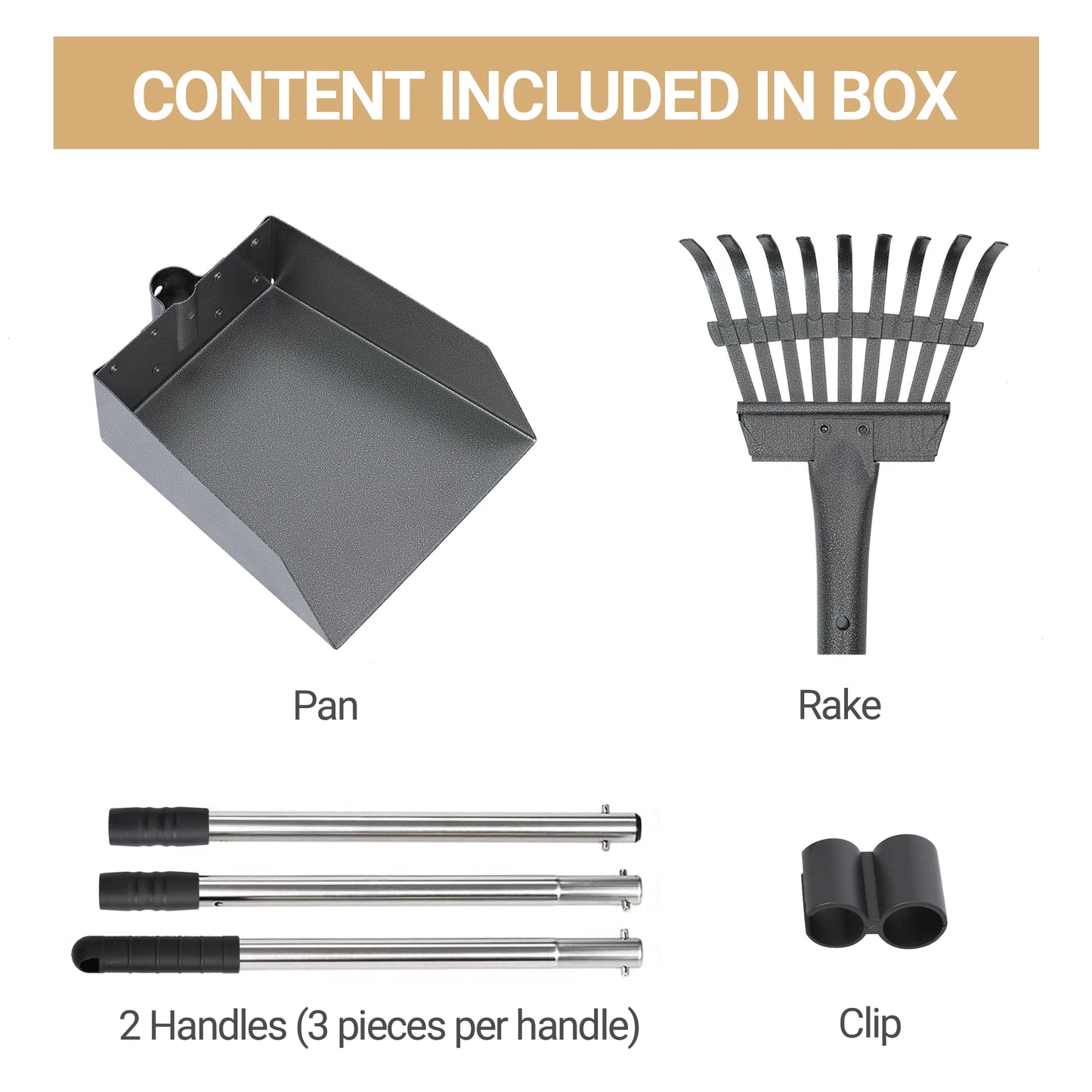 Dog Pooper Scooper Tray And Rake Set With Stainless Handles