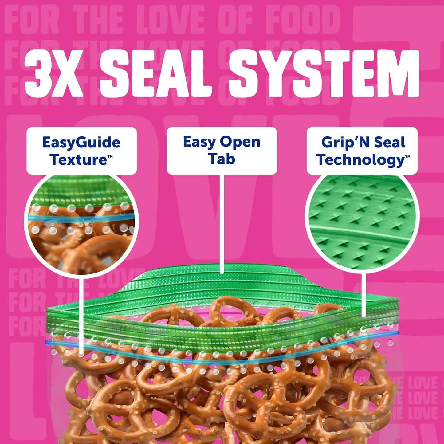 Snack Bags With EasyGuide Texture Grip N Seal, 280 Count