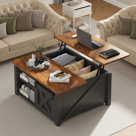 MCQ Square Wood Lift Top Coffee Table With Adjustable Storage