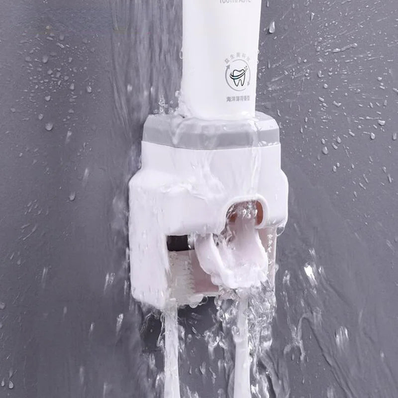 Automatic Toothpaste Dispenser And Wall Mount Toothbrush Holder Gadget