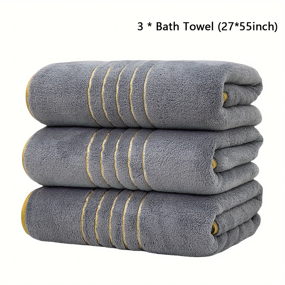 White Gray Bath Towel Set With Gold Accents Absorbent