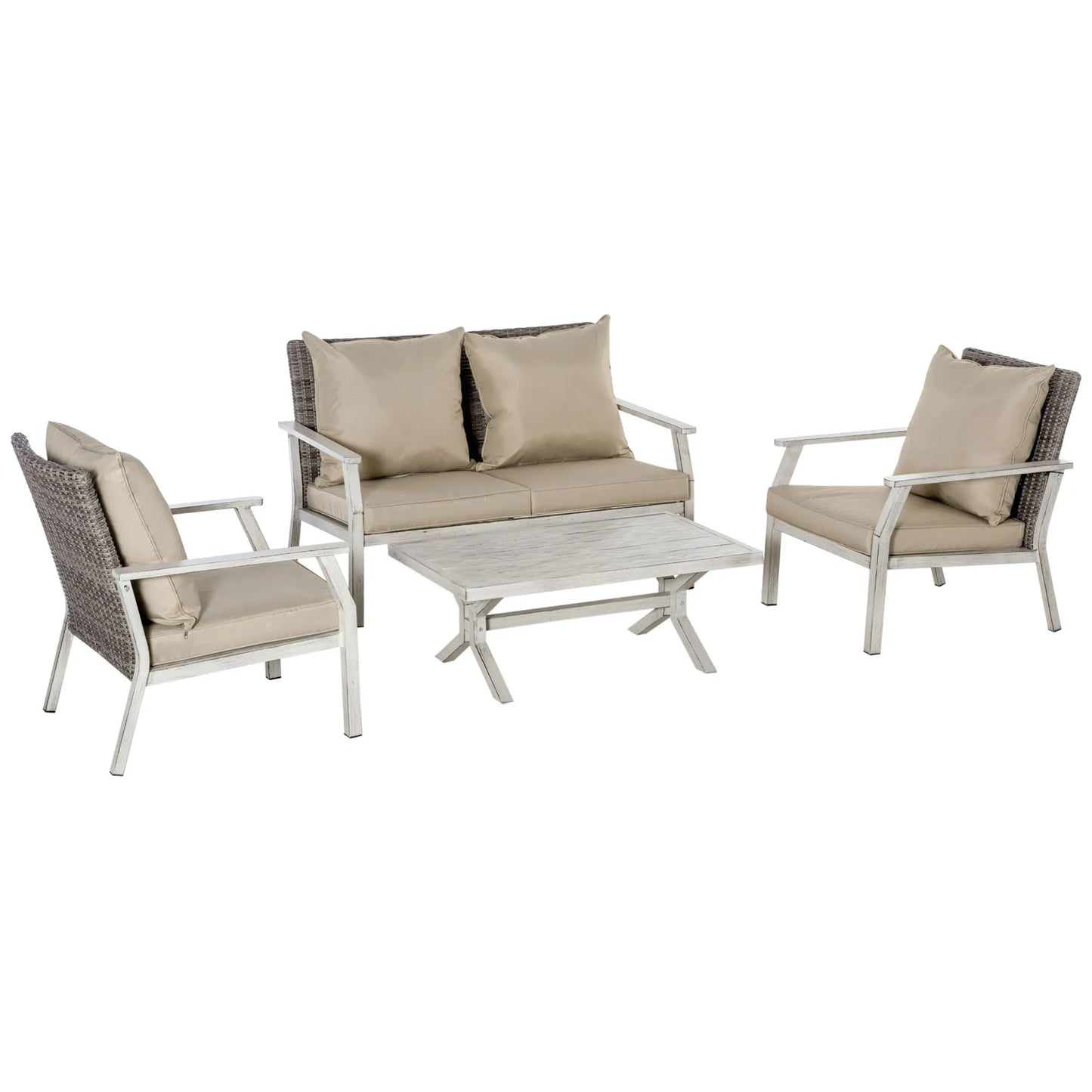 4-Piece Patio Wicker Conversation Set With Coffee Table Beige