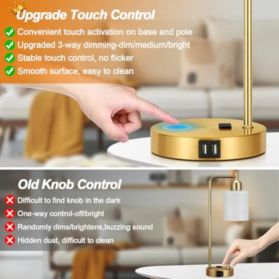 Set Of 2 Industrial Touch Table Lamps With USB Ports