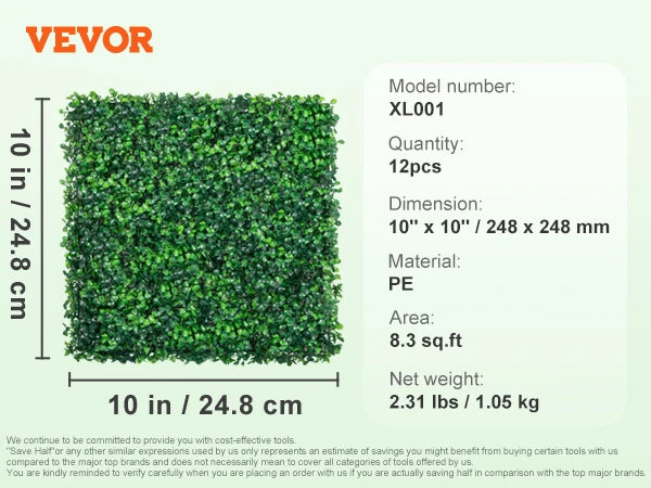 SucceBuy Boxwood Panels 12 Pack Artificial Hedge Wall Mat Backdrop