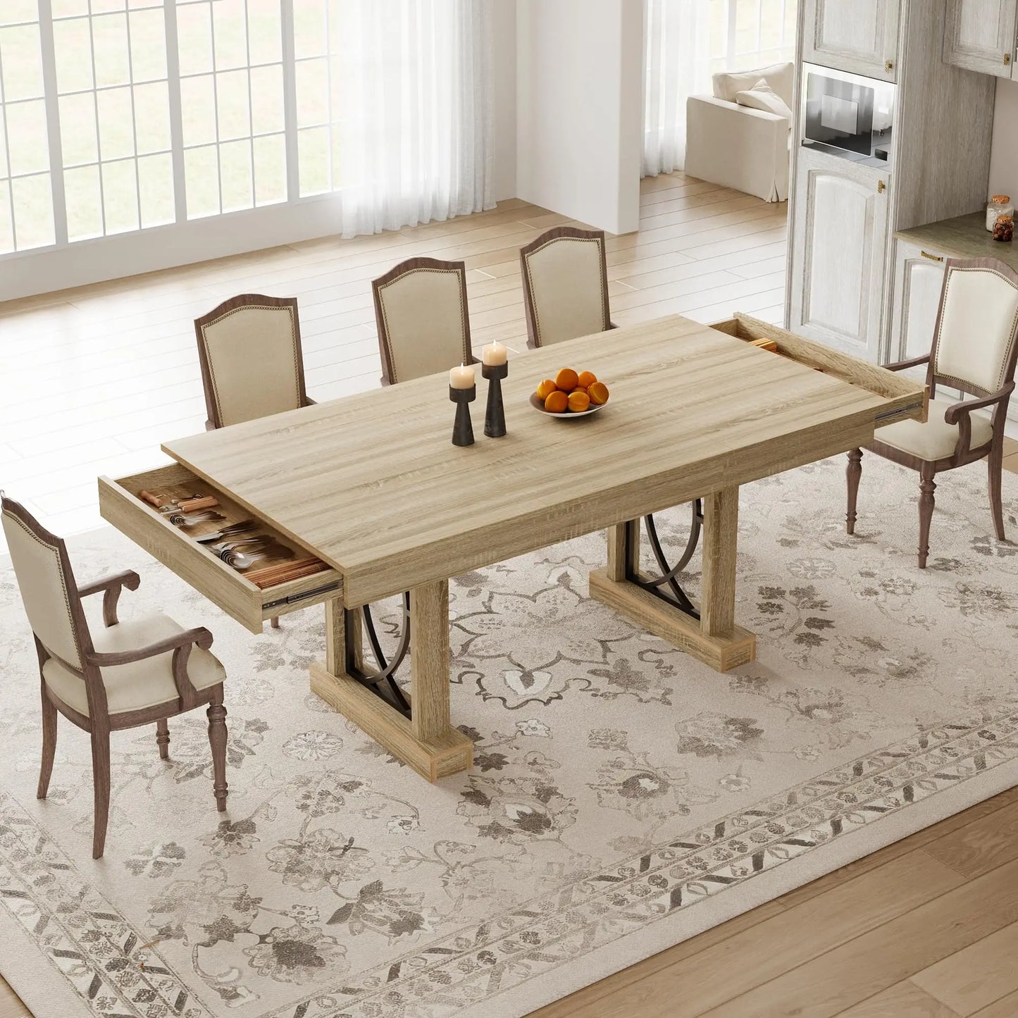 HobbyLane Rustic Wood Dining Table Storage Drawers For Home Office, No Chairs