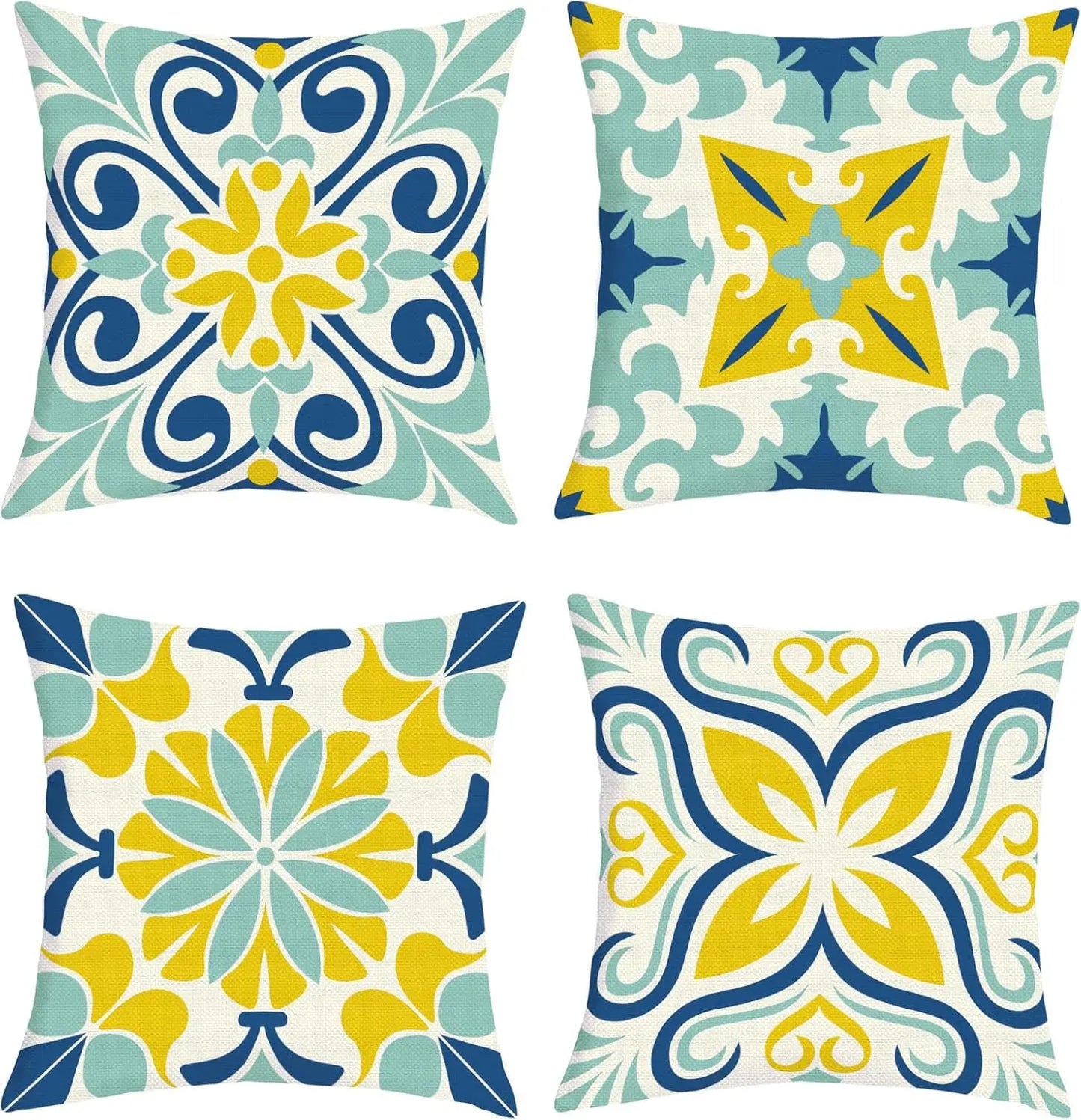 Mediterranean Tile Throw Pillow Covers Geometric Cushion Set