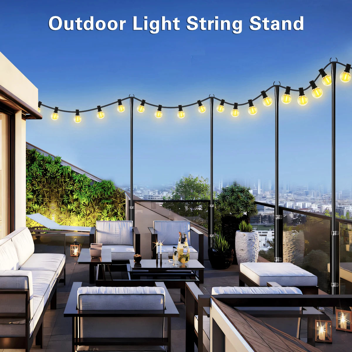 Aiopp String Light Poles For Outdoor Garden Adjustable Heavy Duty