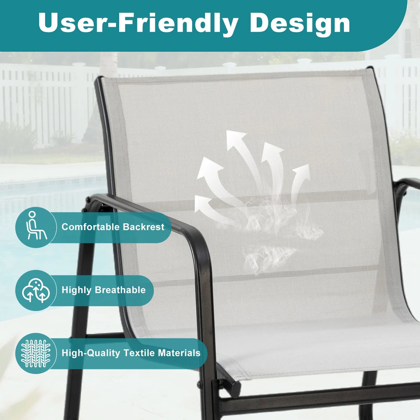 JHK 3-Piece Patio Furniture Set With Table Outdoor Mesh Back