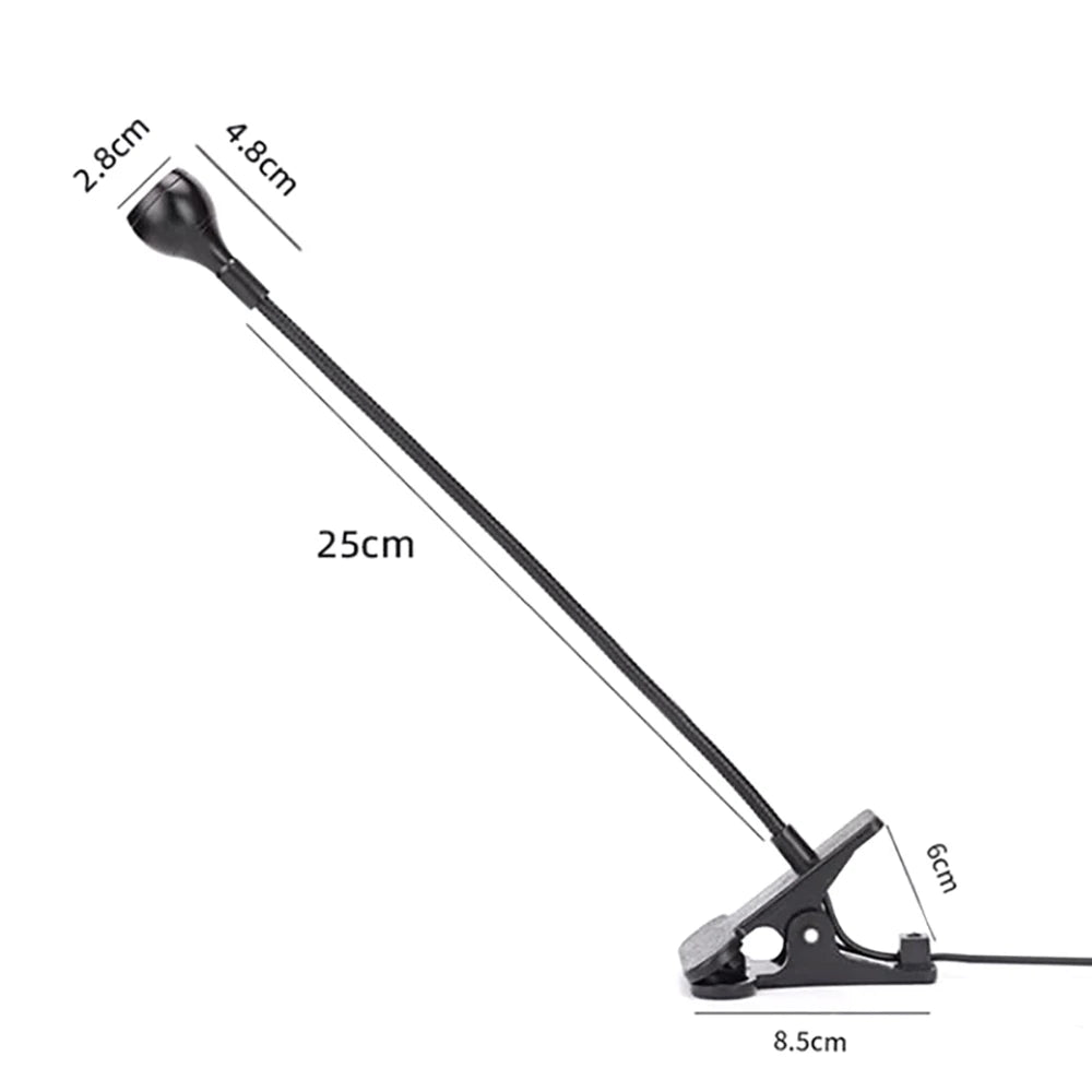 USB Clip On Reading Lamp With Flexible Gooseneck Desk Light