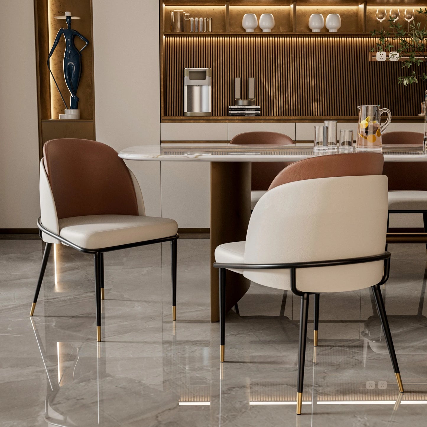 Modern Set 2 Upholstered Dining Chairs With Wood Back