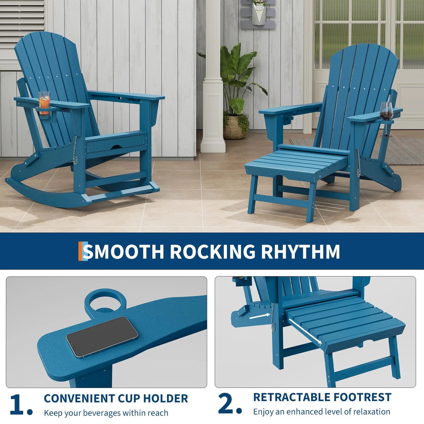 Studyset Folding Adirondack Rocking Chair With Footrest
