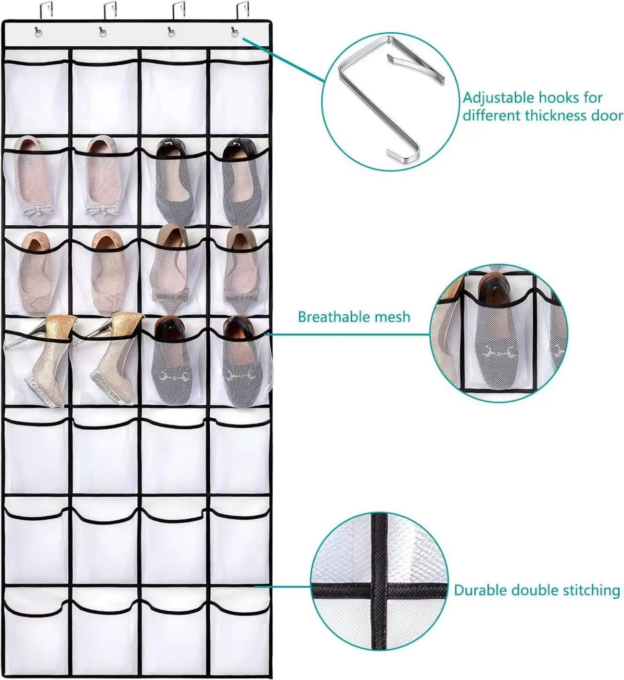 XMSJ Over The Door Shoe Rack With Large Mesh Pockets