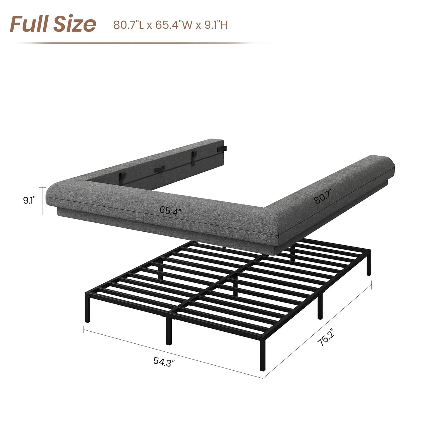 Full Queen King Cloud Platform Bed Frame, Upholstered Low Profile Bed With Metal Slats, Noise Free, Easy Assembly, No Box Spring Needed