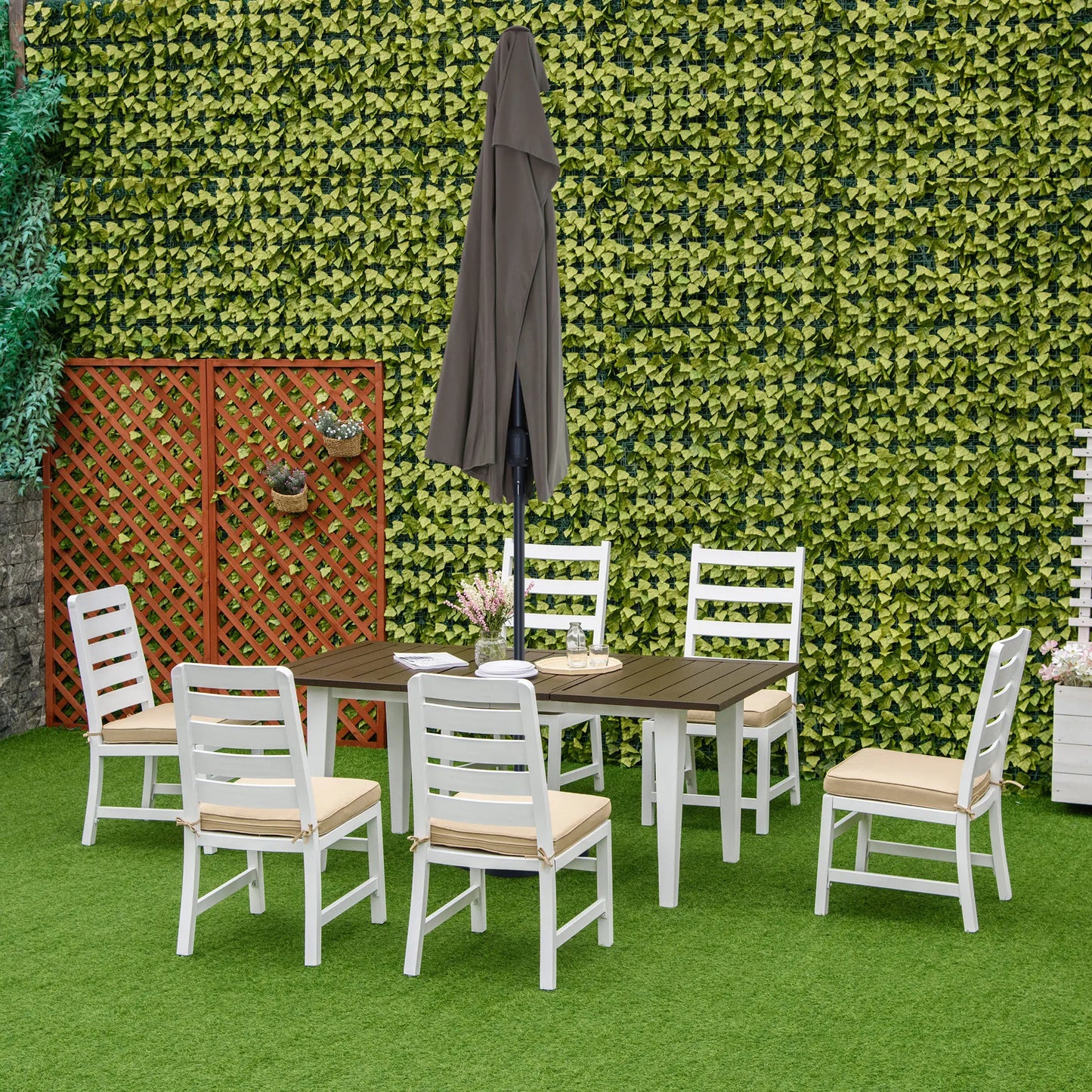 Outsunny 7 Piece Aluminum Outdoor Dining Set With Umbrella Hole