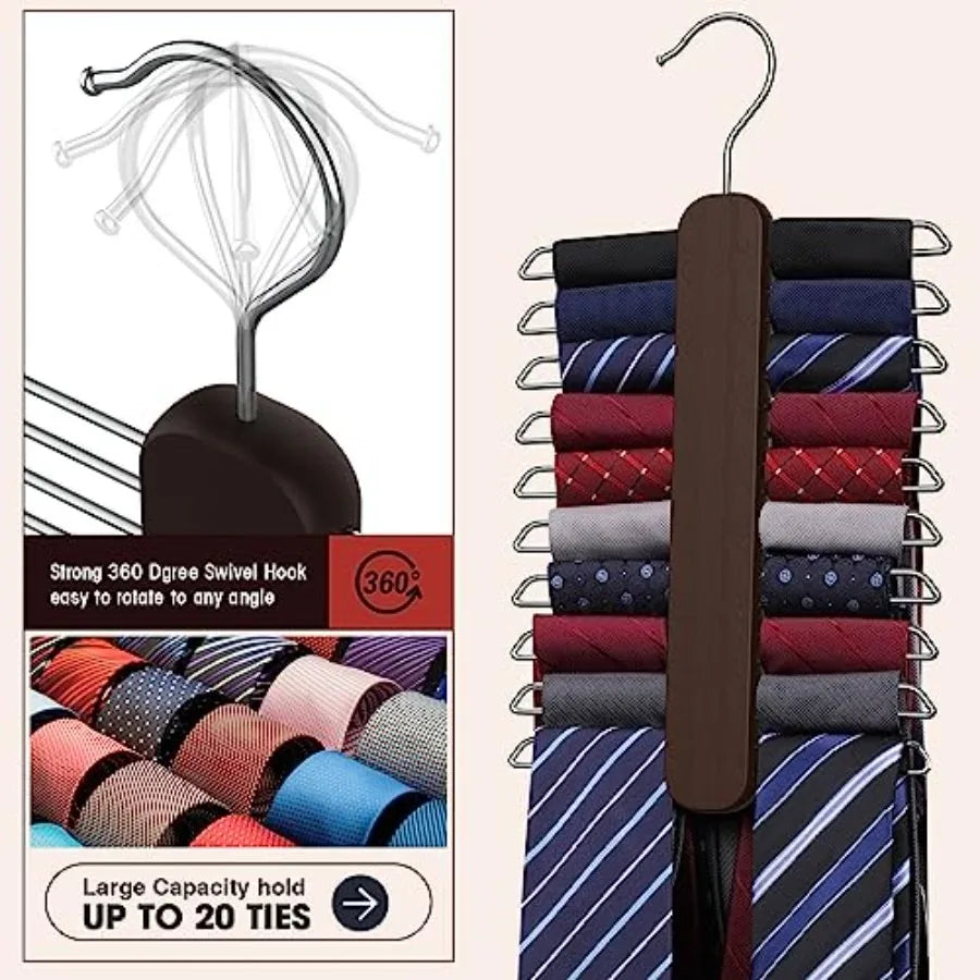 Tie Hanger For Closet Storage 360 Rotating Wooden Tie Organizer