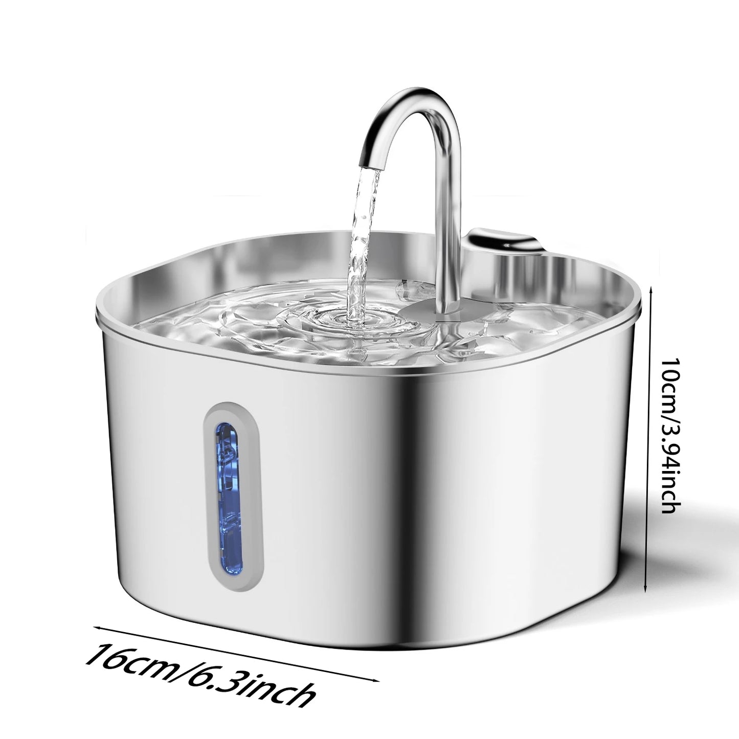 Stainless Steel Cat And Dog Water Fountain 2.2L LED Window