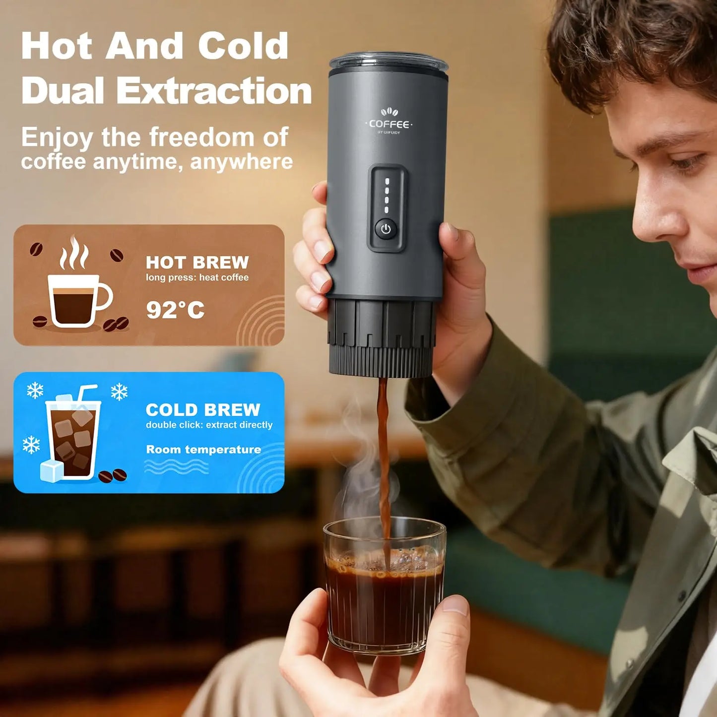 Portable 3in1 Electric Espresso Coffee Maker With Rechargeable Self Heating
