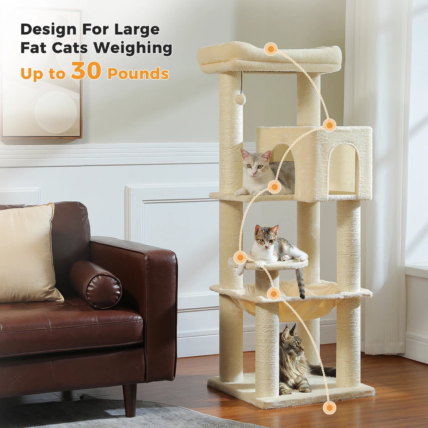 PAWZ Road Cat Tree With Thick Scratching Posts And Hammock