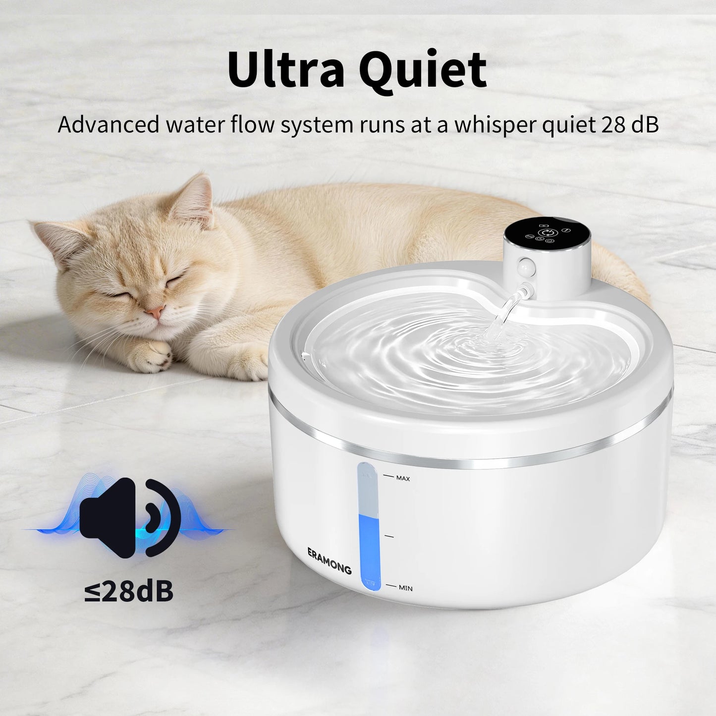 ERAMONG Wireless Cat Water Fountain With 4000mAh Battery And Auto Sensor