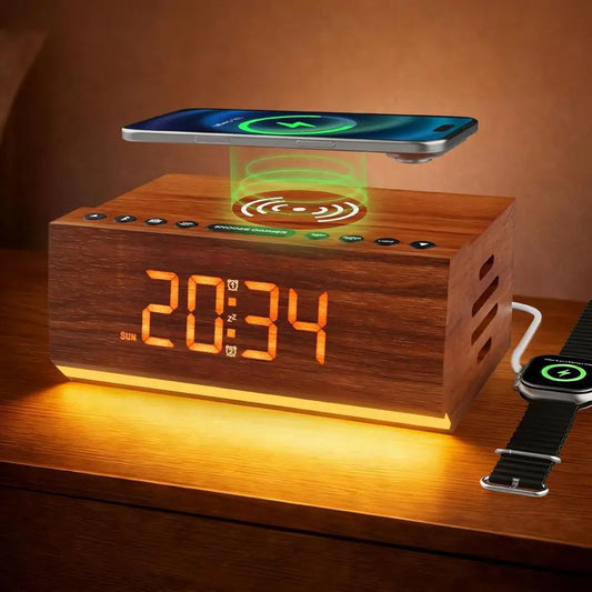 Bluetooth Digital Alarm Clock With Wireless Charging And FM Radio