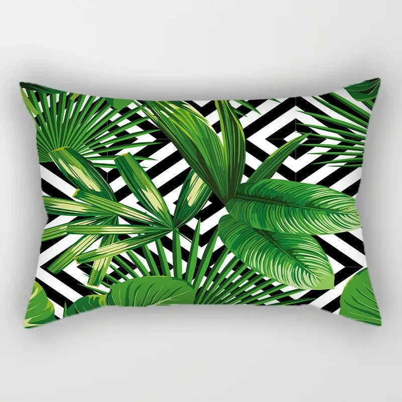 Tropical Polyester Cushion Cover Monstera Palm Leaf Pillowcase