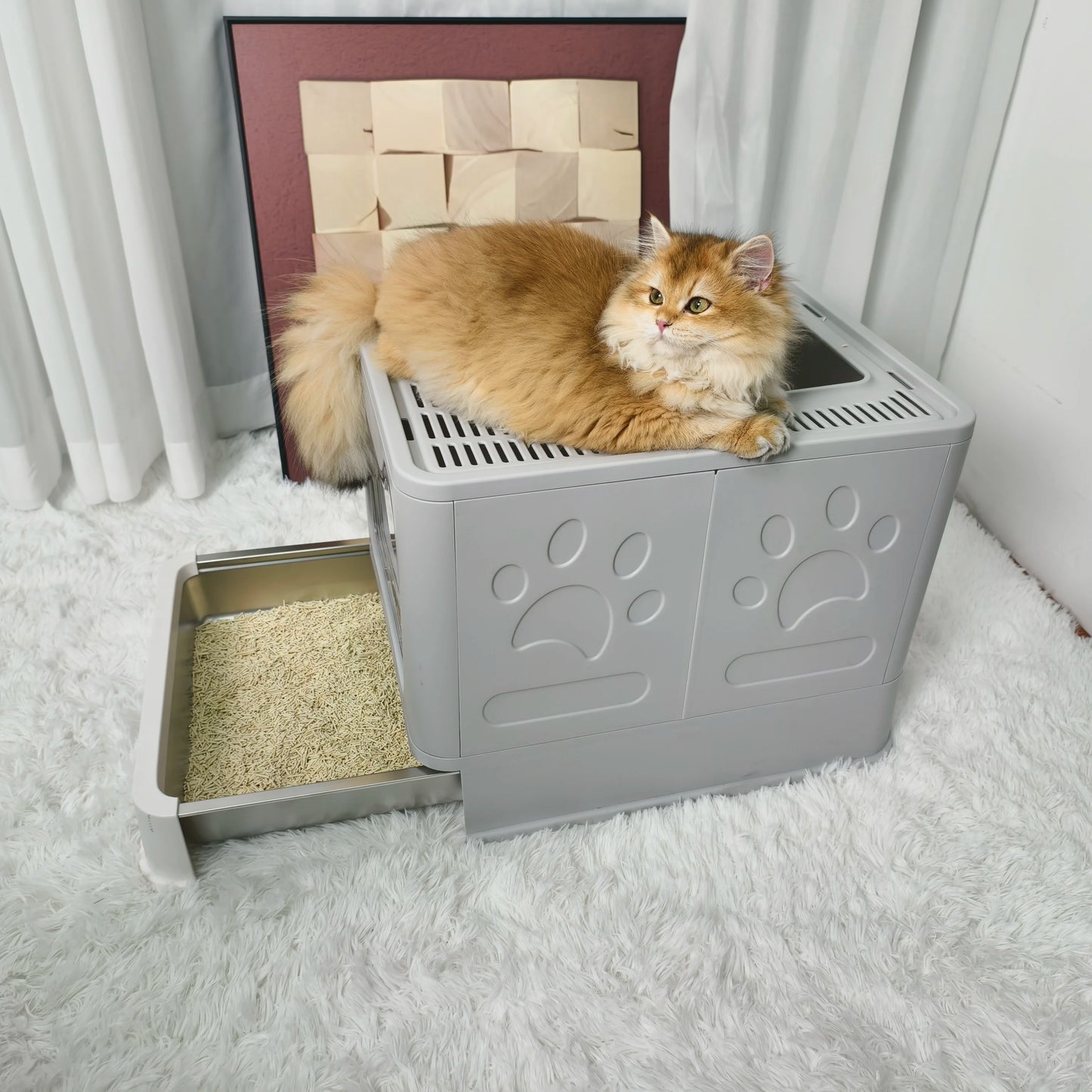 Cat Litter Box Front Entry Top Exit With Lid Scoop
