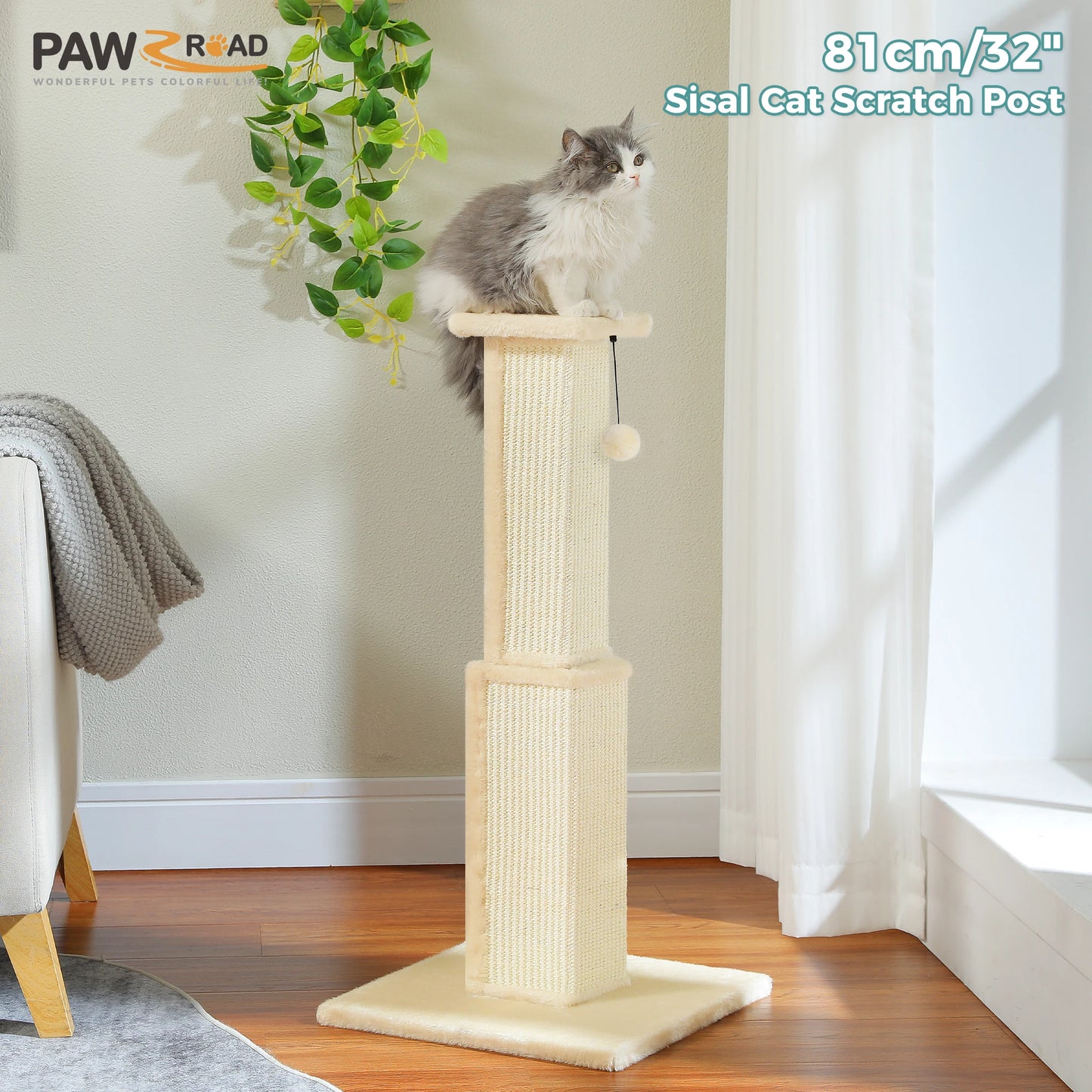 PAWZ Road Large Indoor Cat Scratching Post With Dangling Ball