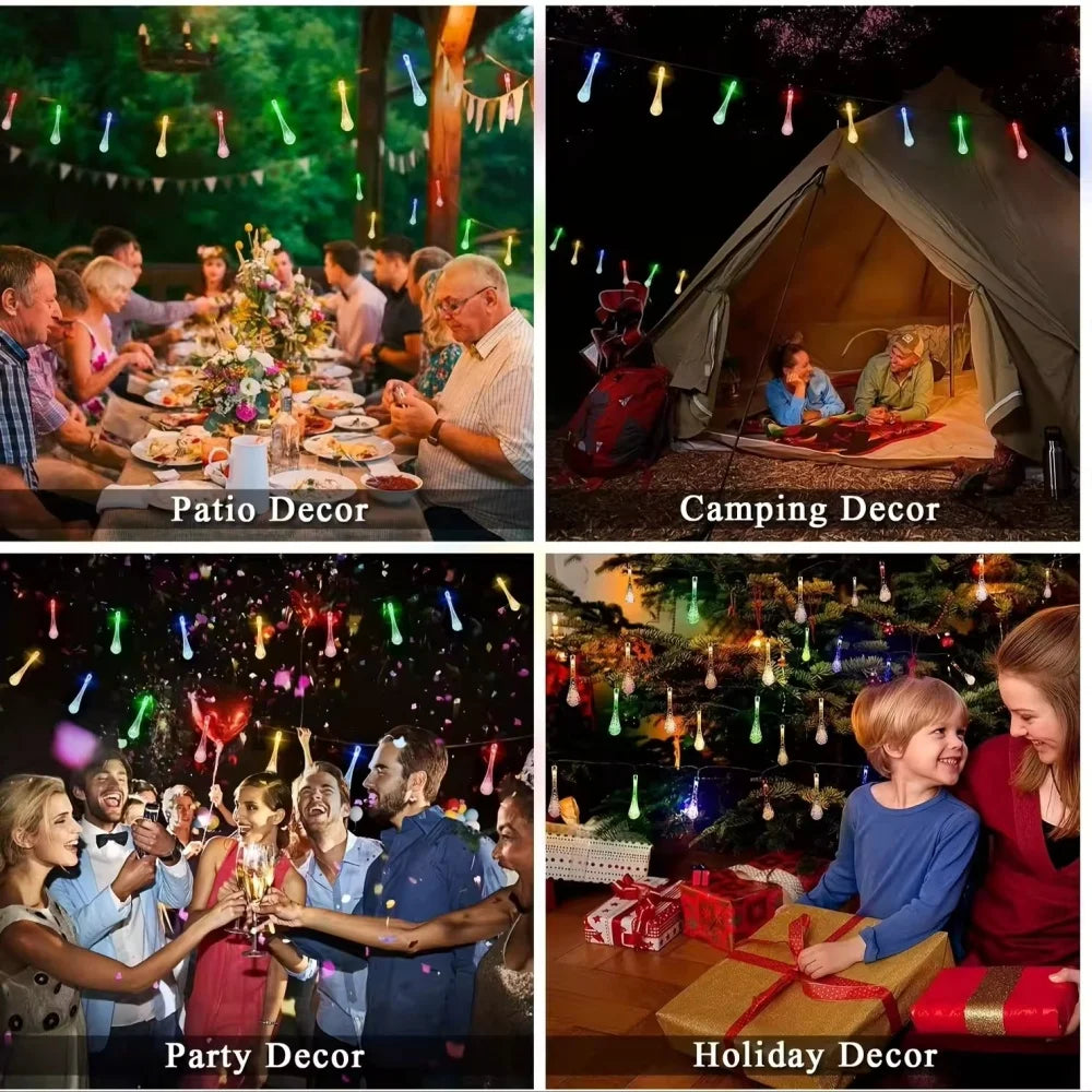 Solar Water Droplets LED String Lights For Outdoor Decor