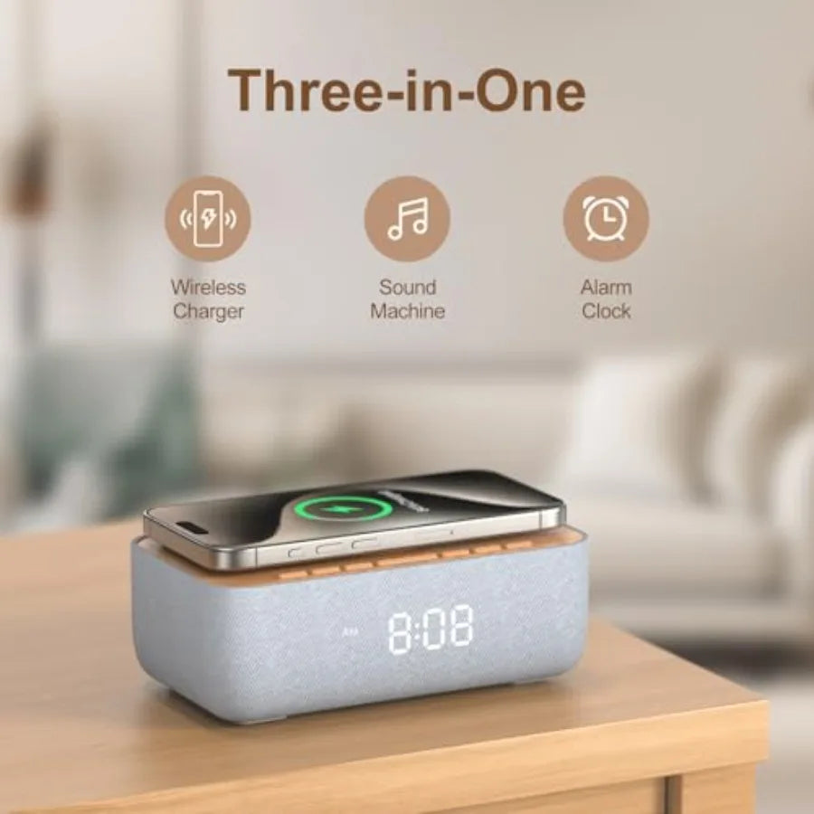 15W Magnetic Wireless Charging Alarm Clock With Noise Machine