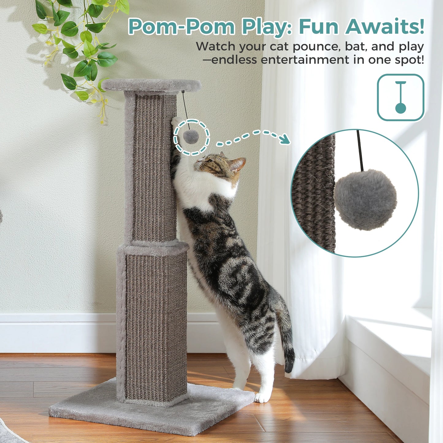 PAWZ Road Large Indoor Cat Scratching Post With Dangling Ball