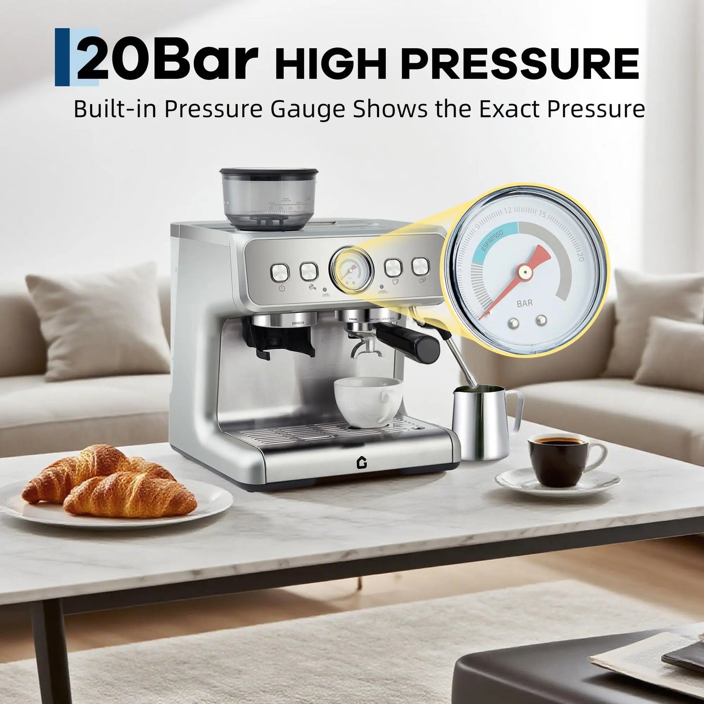 HiMISS Espresso Machine With Integrated Grinder 20 Bar