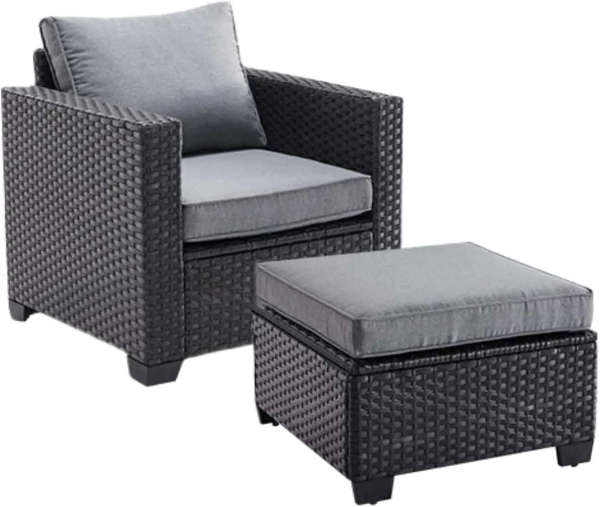 Rattan Patio Sectional Sofa Set With Ottoman Water Resistant Fabric