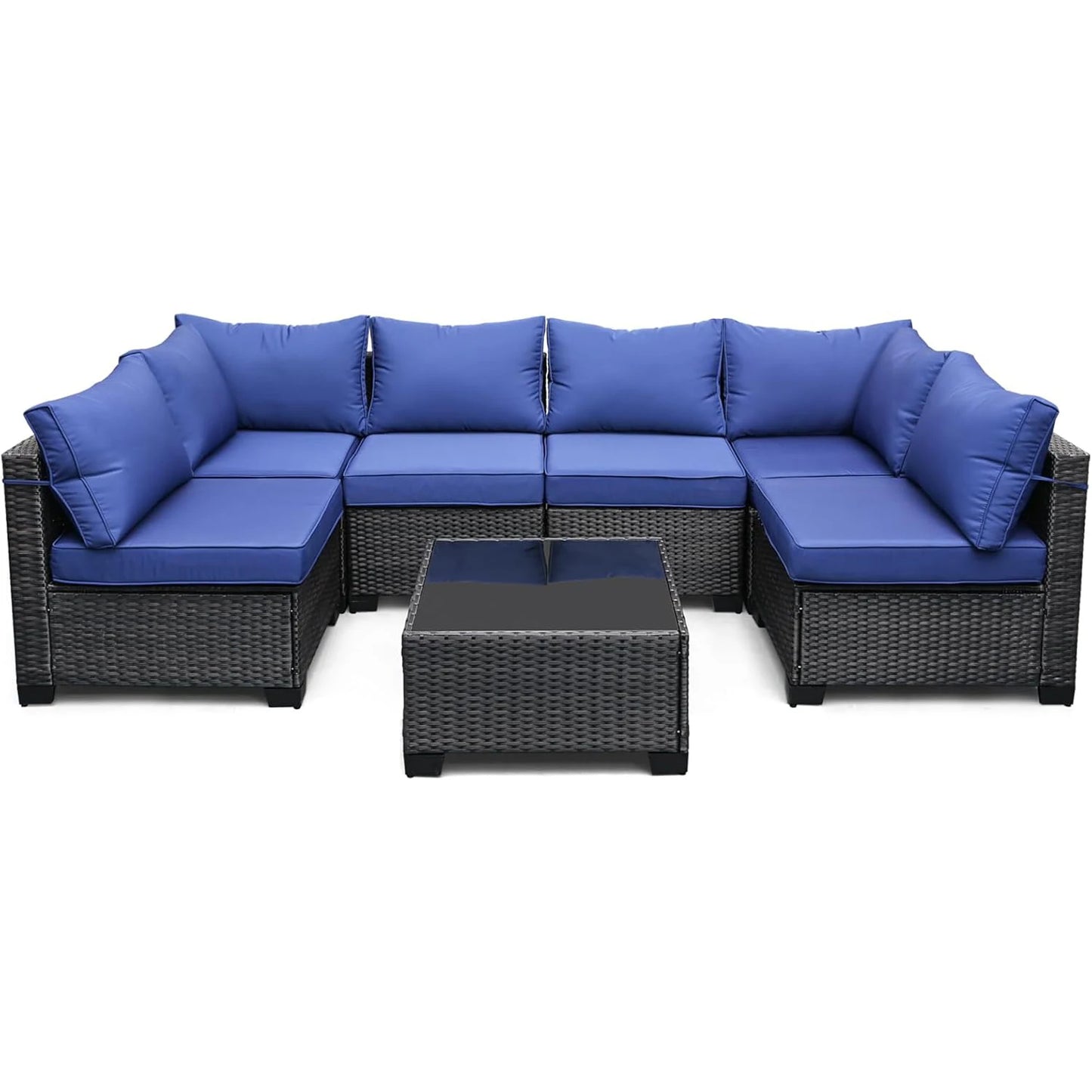 HobbyLane 7-Piece Modular Outdoor Furniture Set PE Rattan Wicker