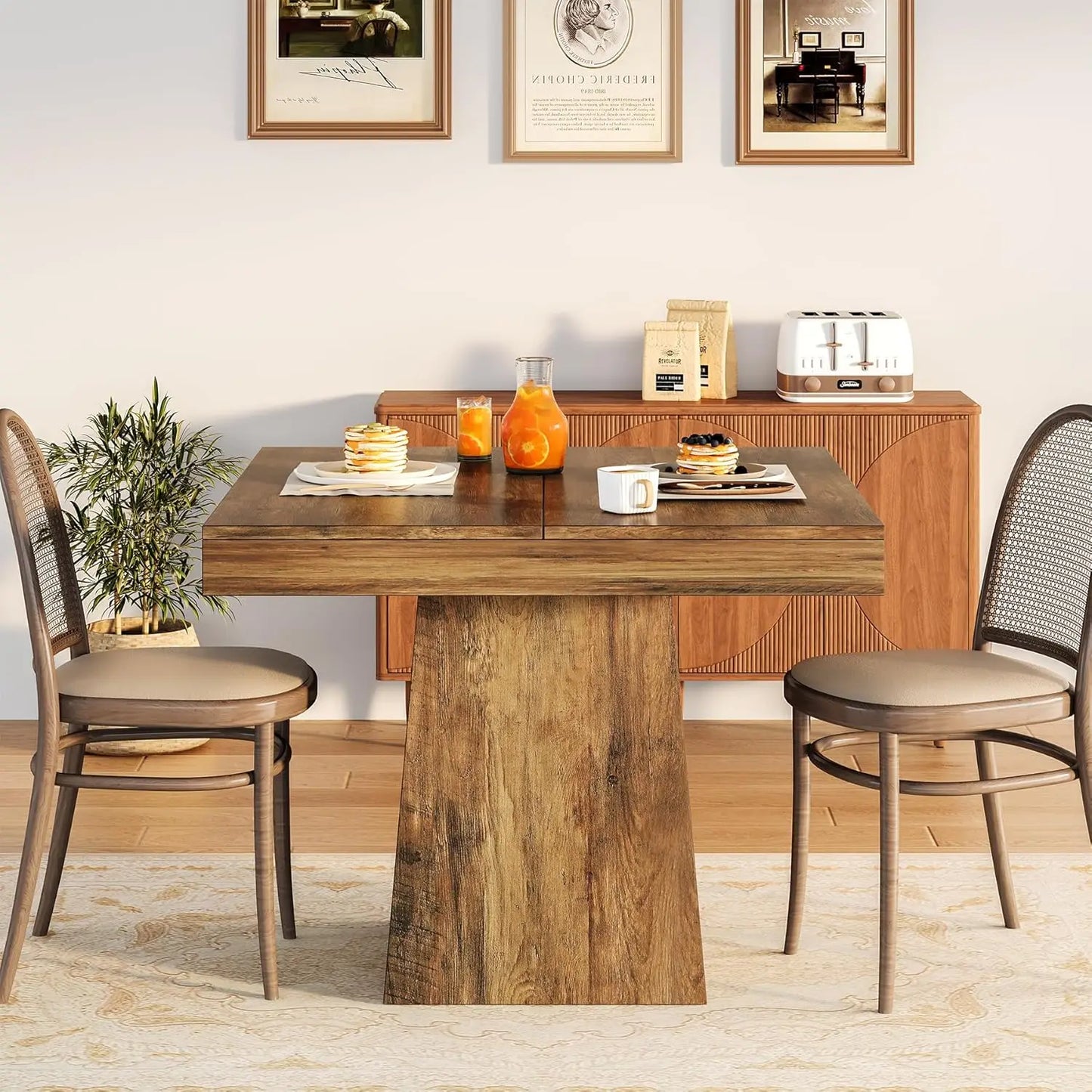 Tribesigns Square Wooden Dining Table With Sturdy Base Modern Farmhouse, No Chairs