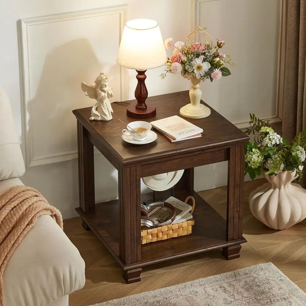Armhouse Two-Tier End Tables Set Square Living Room Side Tables
