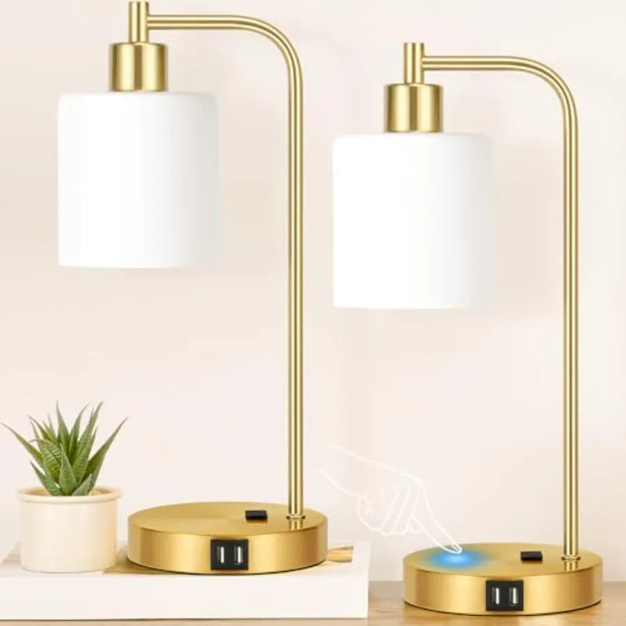 Set Of 2 Industrial Touch Table Lamps With USB Ports