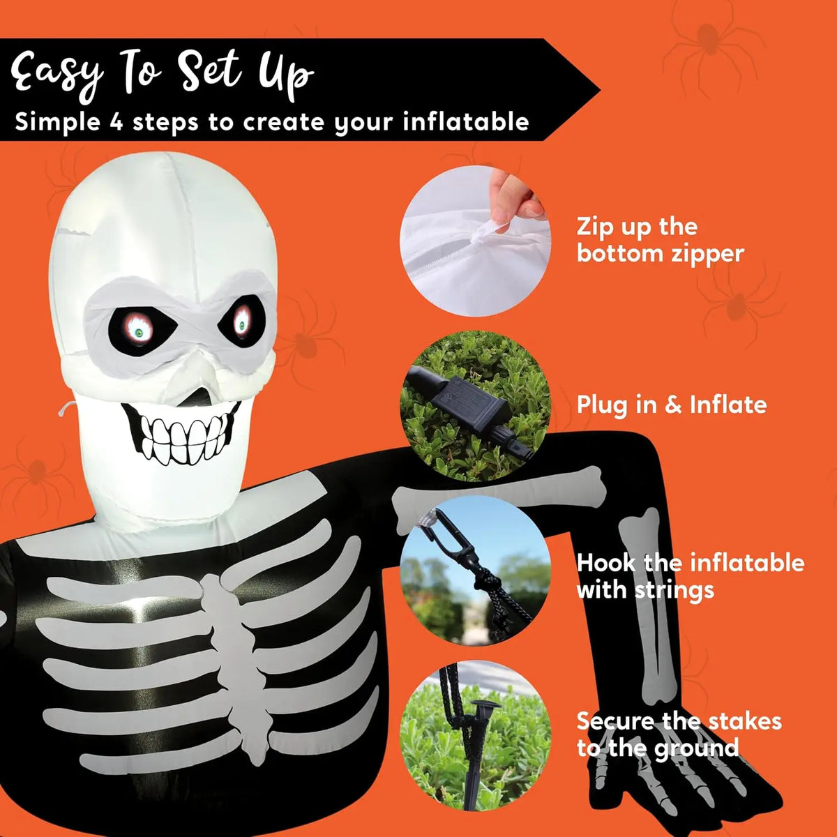 Joyfy Animated Halloween Skeleton Inflatable With LCD Eyes Decoration