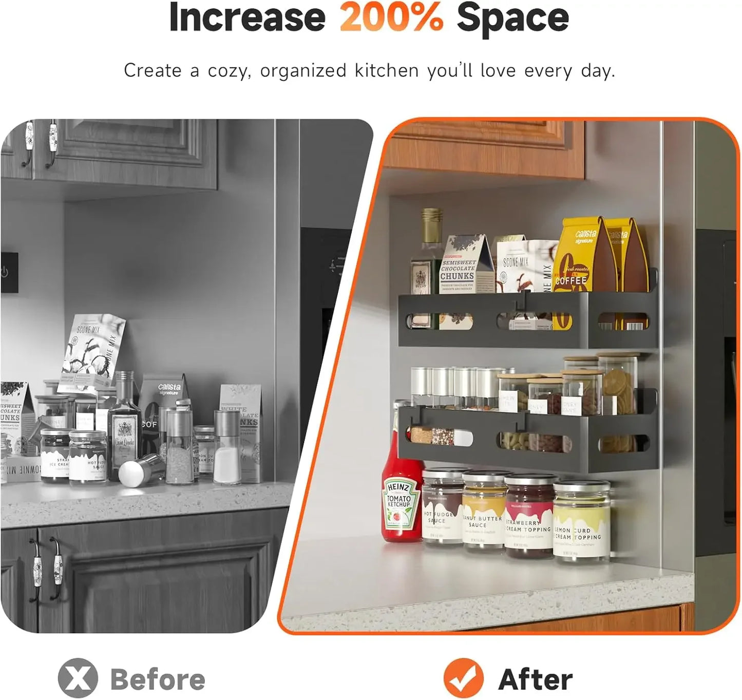 Magnetic Spice Rack For Refrigerator With 4 Strong Hooks