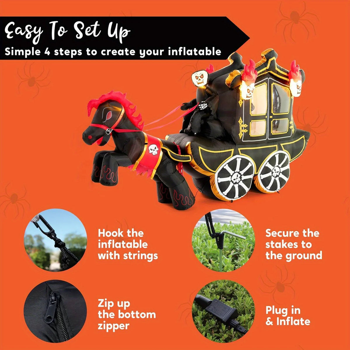 Joyfy Halloween Inflatable Carriage With Hellfire Design And LED Lights