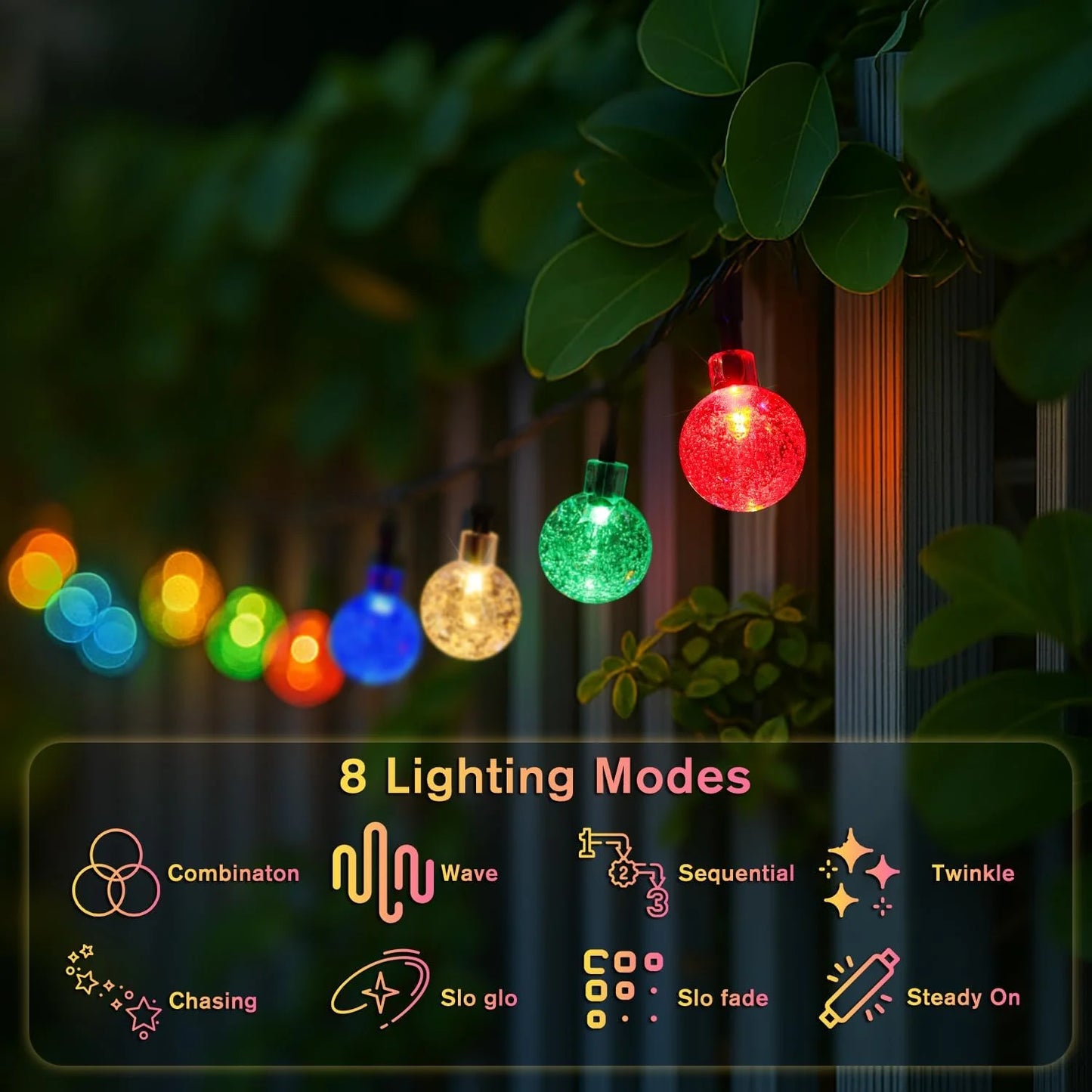 Solar Powered Bubble Ball String Lights 100 LEDs Eight Modes