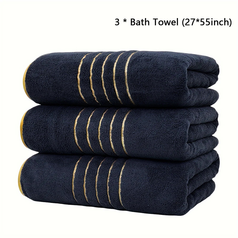 White Gray Bath Towel Set With Gold Accents Absorbent