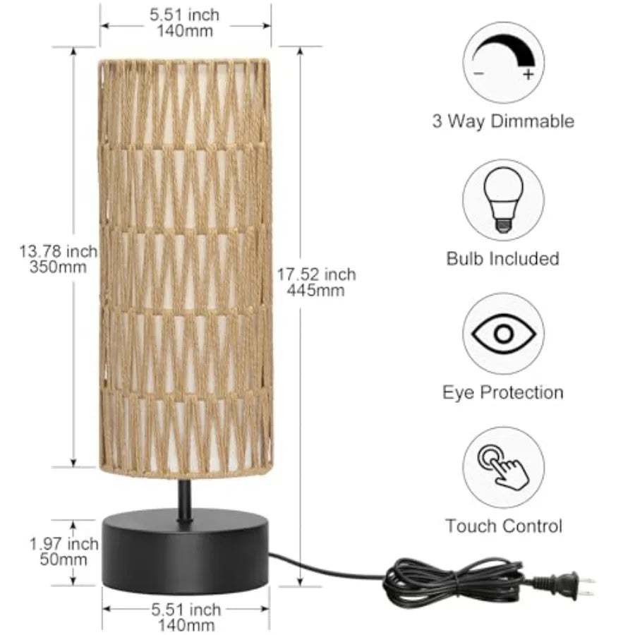 Rattan Table Lamp With Touch Control 3-Way Dimmable Bedside
