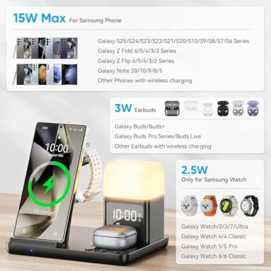 Samsung 6-In-1 Wireless Charging Station With Clock and Night Light