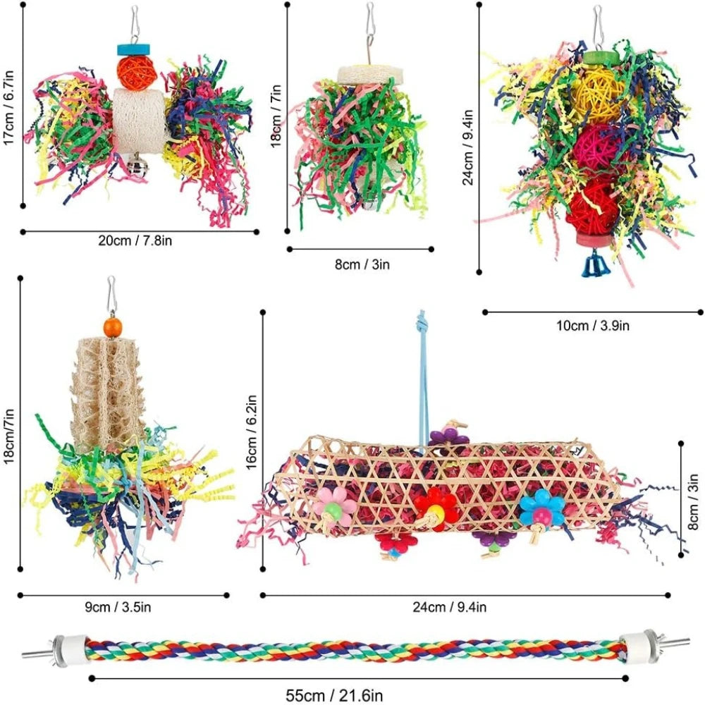 Bird Chew Toys Foraging Paper Balls Cage Hanging Six Pack