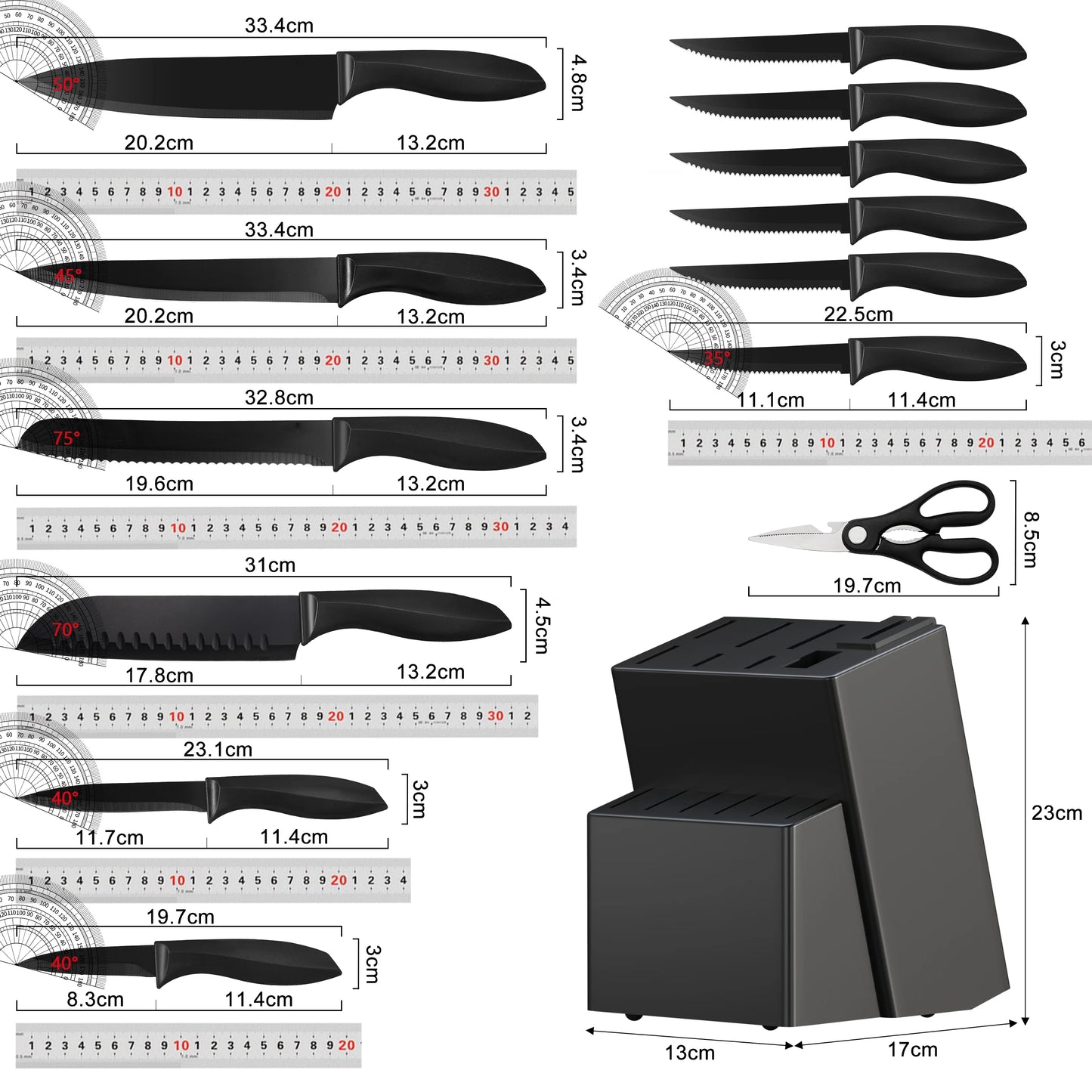 Kitchen Knife Set With Block And Ergonomic Stainless Steel Blades
