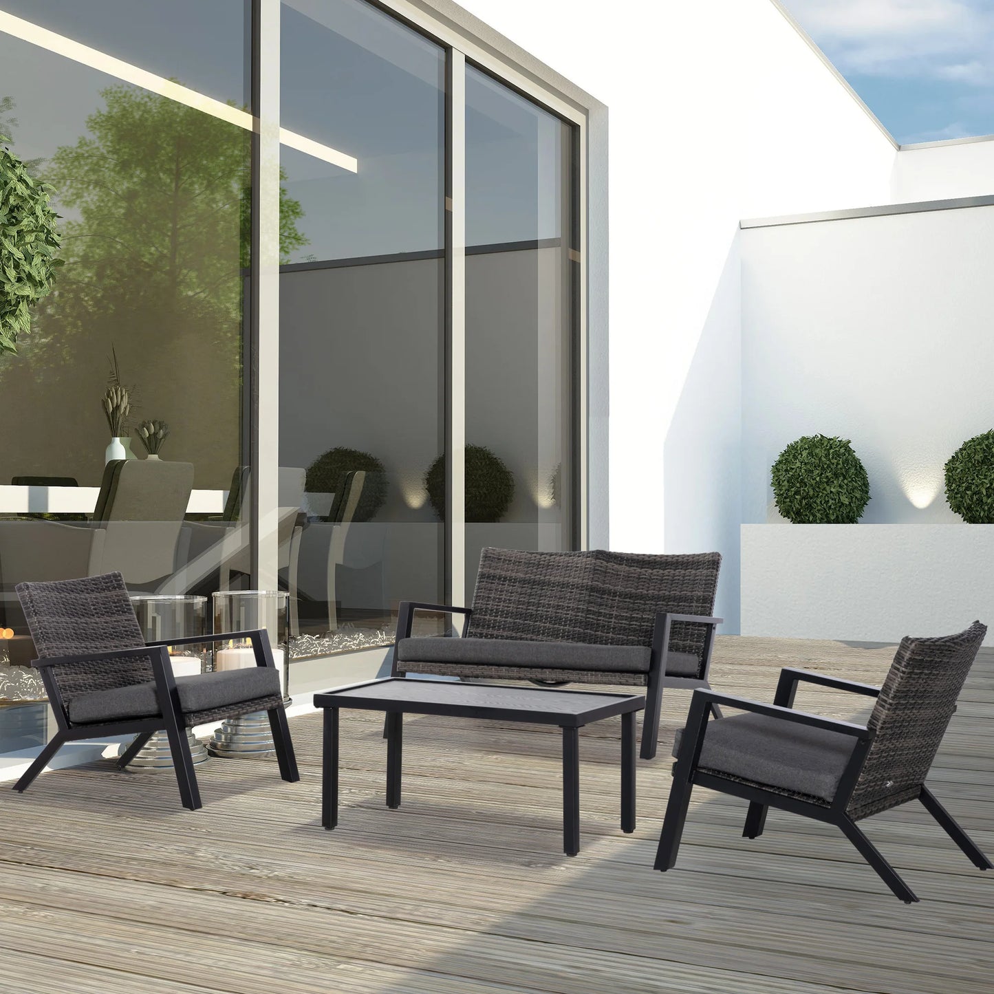 Outdoor Wicker Patio Set 4 Pieces With Table And Chairs