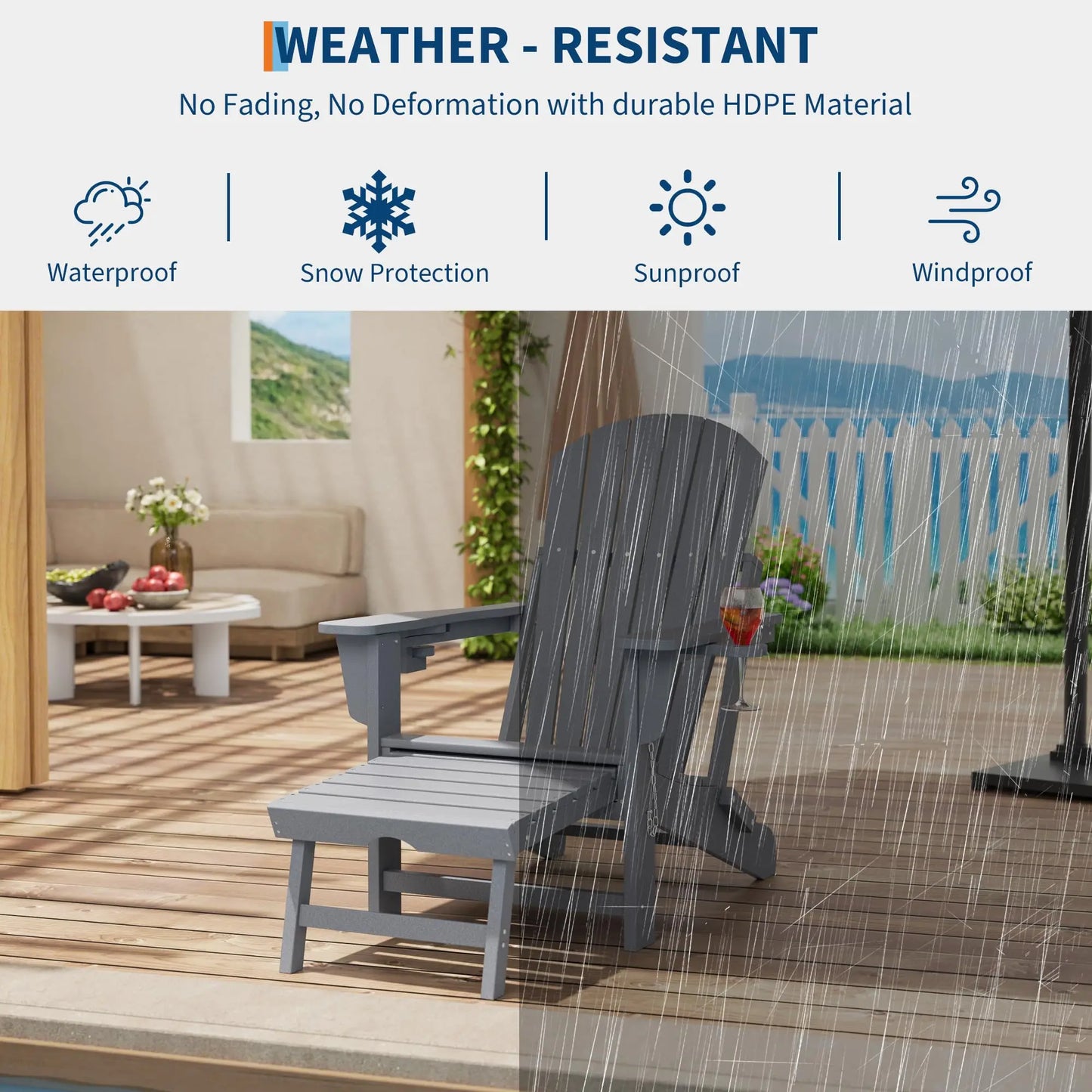 Studyset Folding Adirondack Rocking Chair With Footrest